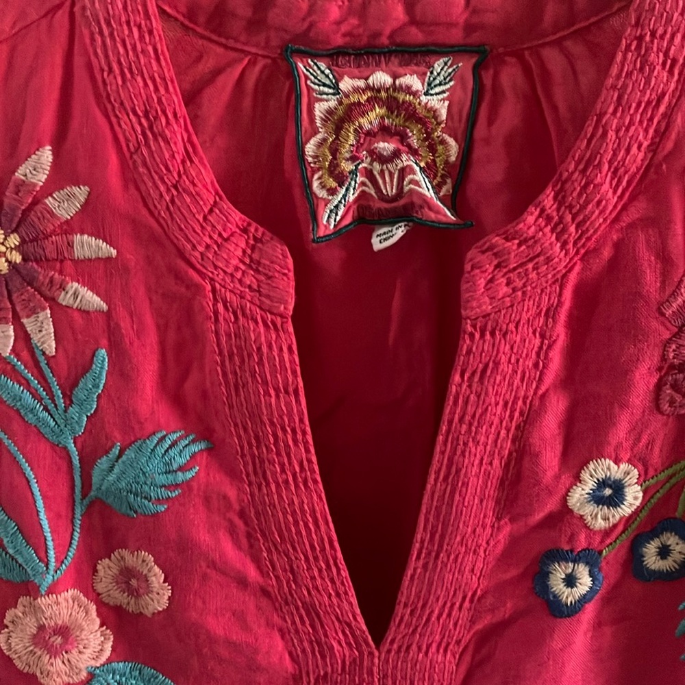 Women's Johnny Was Arla Chic‎ Pink 100% Linen Dress Embroidered Design Sz S- EUC - Picture 9 of 12